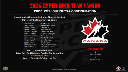 2026 Upper Deck Team Canada Hockey Blaster Box Factory Sealed