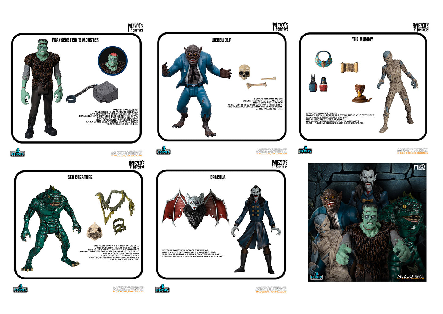 Mezco 5 Points Monsters Tower Of Fear Deluxe Box Set Action Figures Brand New