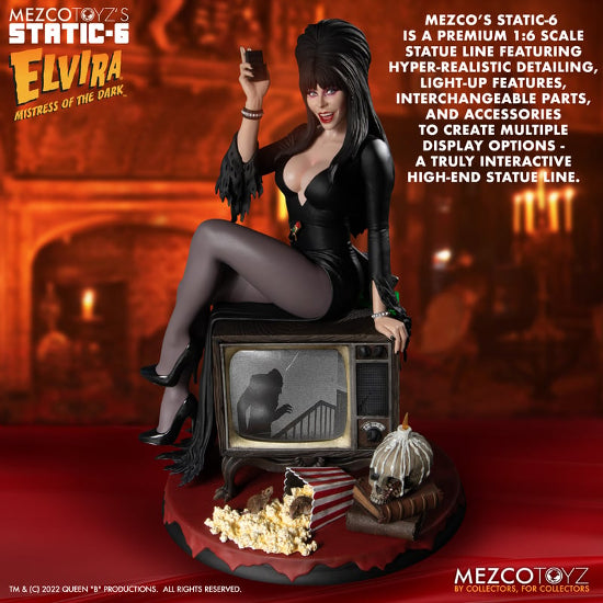 Mezco Toys Static Six Elvira Mistress Of The Dark 1:6 Scale 11" Statue Figure New