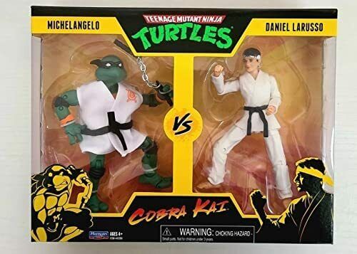 TMNT Ninja Turtles Cobra Kai Michelangelo Vs Danny LaRusso 2 Pack Action Figures