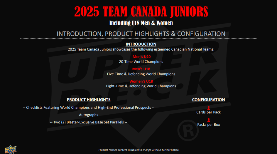 2025 Upper Deck Hockey Team Canada Juniors Blaster Box Factory Sealed