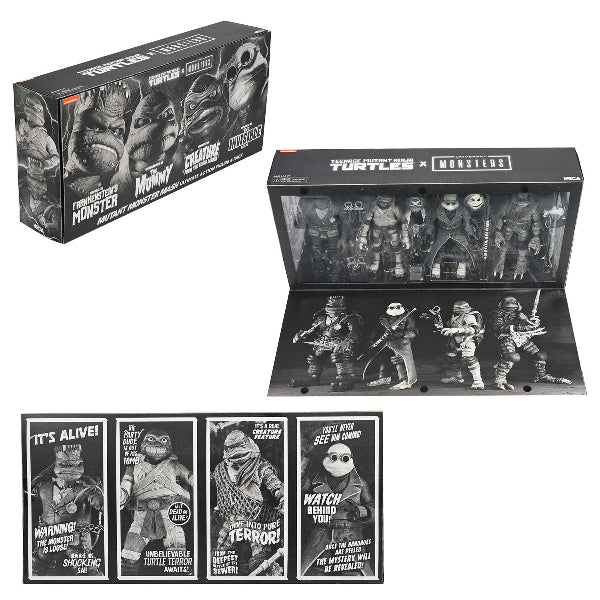 (PRE ORDER) NECA TMNT Ninja Turtles Black And White Universal Monsters 4 Pack Action Figure